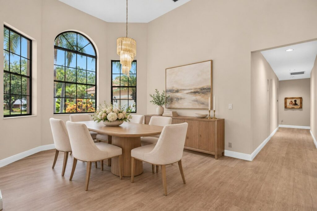 Formal dining room shown with virtual staging